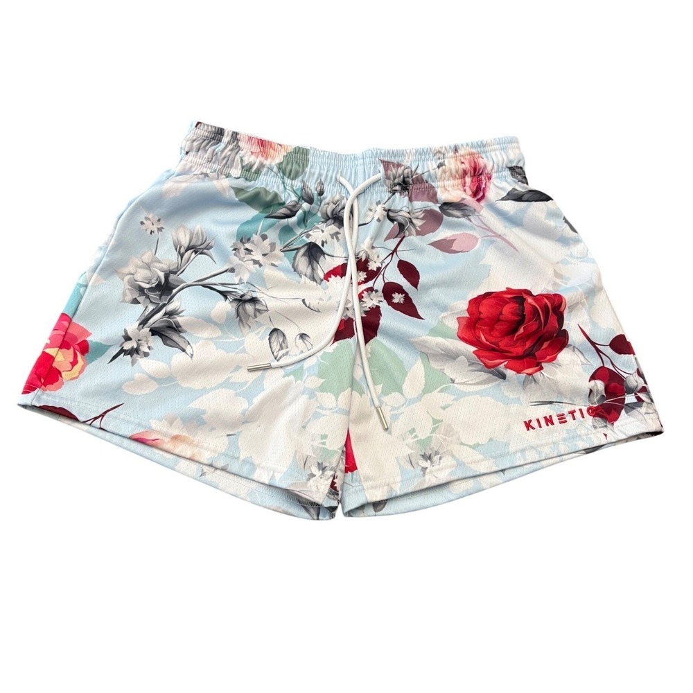 Kinetic Mens Floral Print Athletic Shorts Medium USA Made Performance Gym Wear